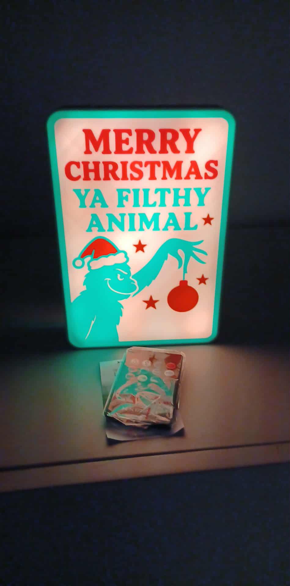 Grinch Filthy Animal LED light box – custom 3D printed – Lit Layer Creations